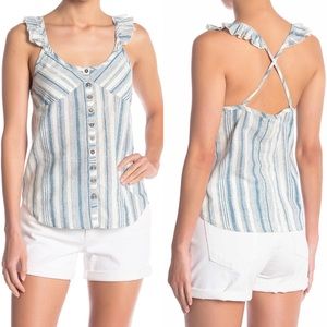 Chaser Ruffle Stripe Linen Blend Tank